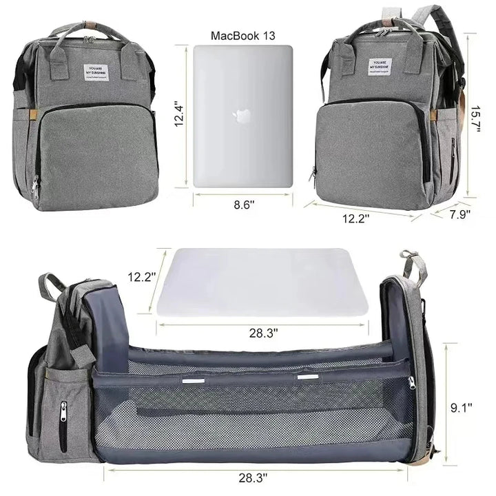 Foldable bed diaper bag with changing station insulated pocket and large capacity