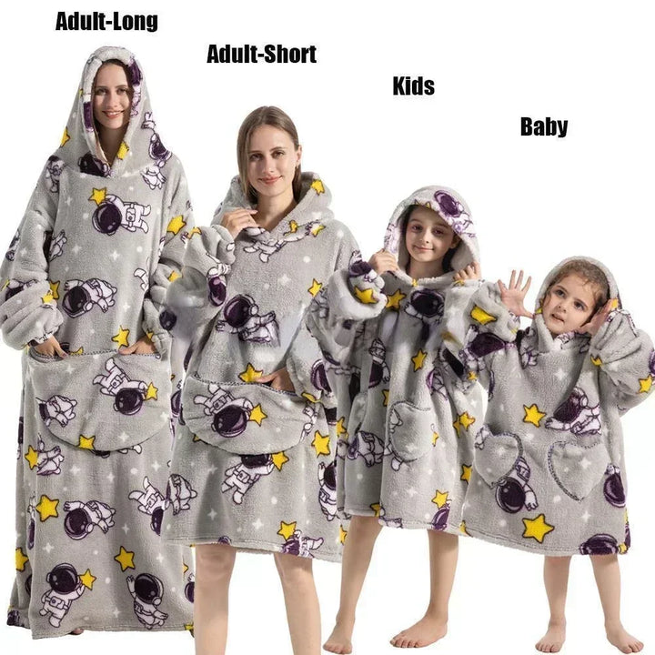 Super Long Oversized Winter Sherpa Blanket Plush Flannel Warm Family Matching Hoodie Christmas