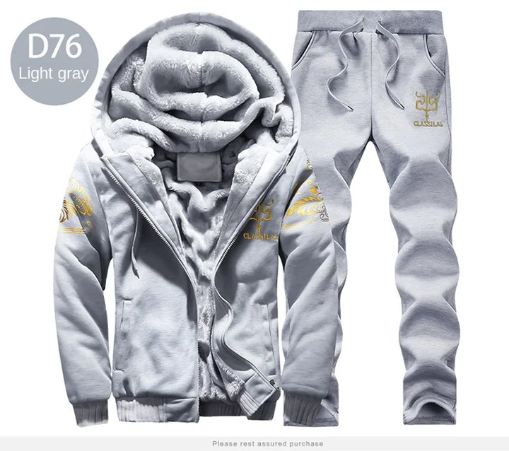 D76 winter plush and thick long sleeved pants Y7 set men's casual sports set Q17