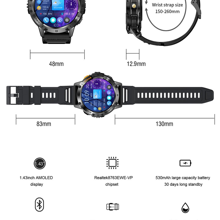 For Huawei Xiaomi New AMOLED Smart Watch Men with Flashlight Sports