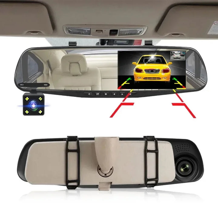 4.3 Inch Driving Recorder Car DVR Rearview Mirror Dual Lens Car Recorder 1080P IPS Front and Rear