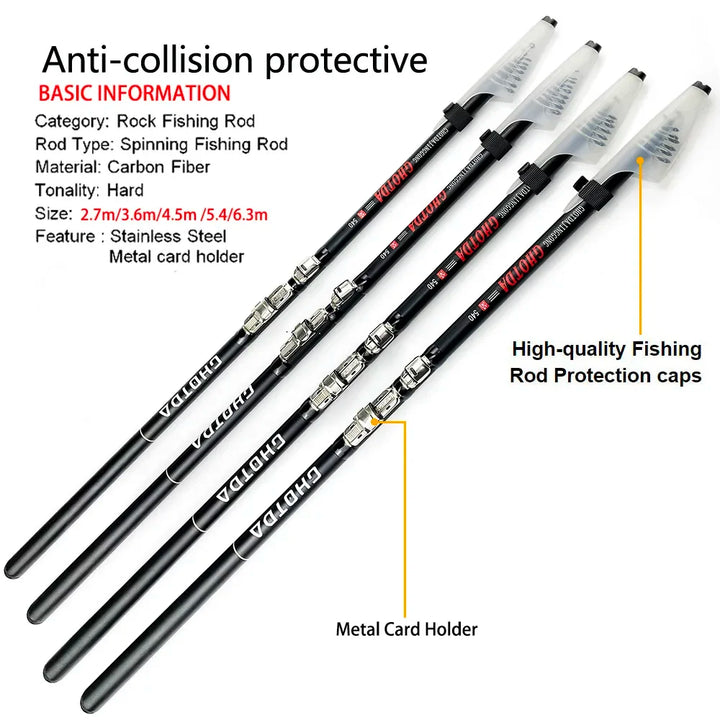 2.7M 3.6M 4.5M 5.4M 6.3M Carbon Telescopic Rock Fishing Rod Tough M Power Telescopic