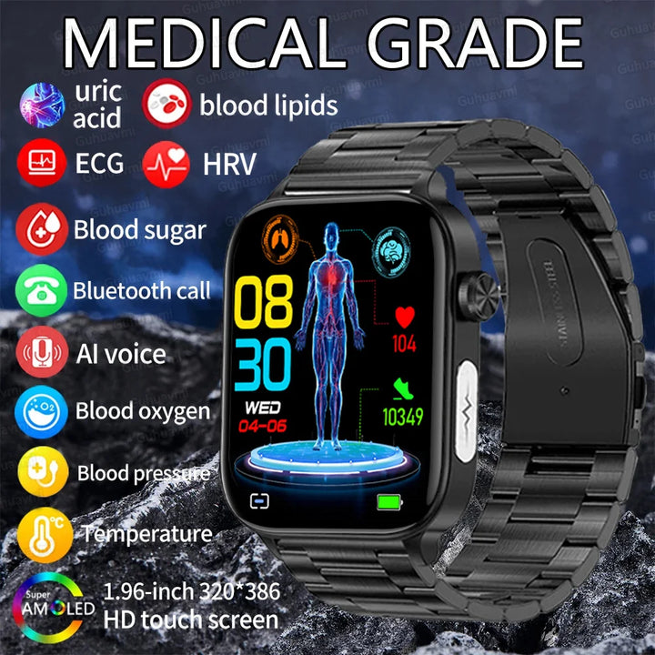 2024New AI Medical Diagnosis Blood Lipids Uric Acid Blood Glucose Smart Watch Men