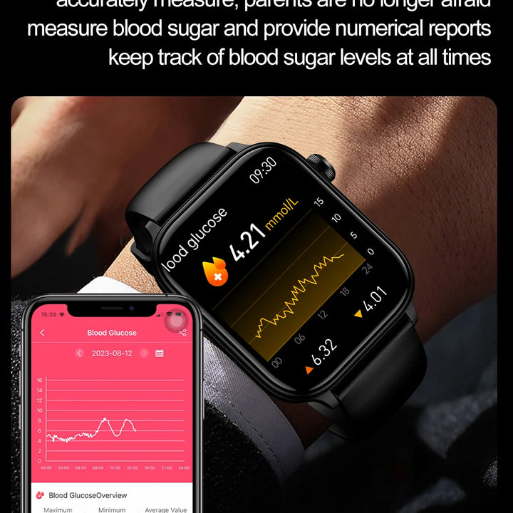 2024New AI Medical Diagnosis Blood Lipids Uric Acid Blood Glucose Smart Watch Men