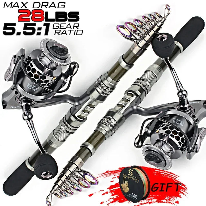 Sougayilang Fishing Rod and Reel Combo Telescopic Fishing Rod Spinning Reel Max Drag 20Kg