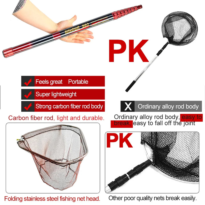 JOSBY New Foldable Fishing Net Fish Landing Net Collapsible Telescopic Pole 2.1M 3.0M 3.6M