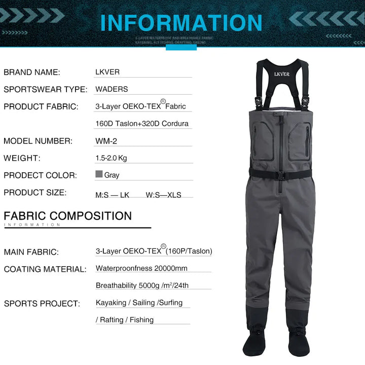 High Quality Men's Fishing  Waders Waterproof Breathable One-piece Pants With Neoprene Socks