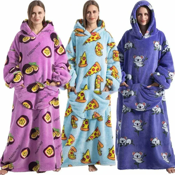 Super Long Oversized Winter Sherpa Blanket Plush Flannel Warm Family Matching Hoodie Christmas