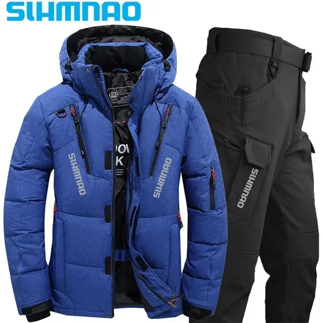 Men's Goose Down Jacket and Tactical Pants, Winter Fishing Suit, Warm, Snow Skiing