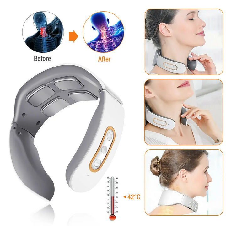 Electric Neck Shoulder Pulse Massager Kneading 4 Head TENS Magnetic Pulse Heating