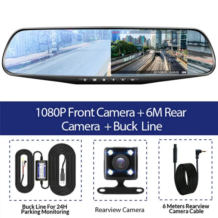 4.3 Inch Driving Recorder Car DVR Rearview Mirror Dual Lens Car Recorder 1080P IPS Front and Rear