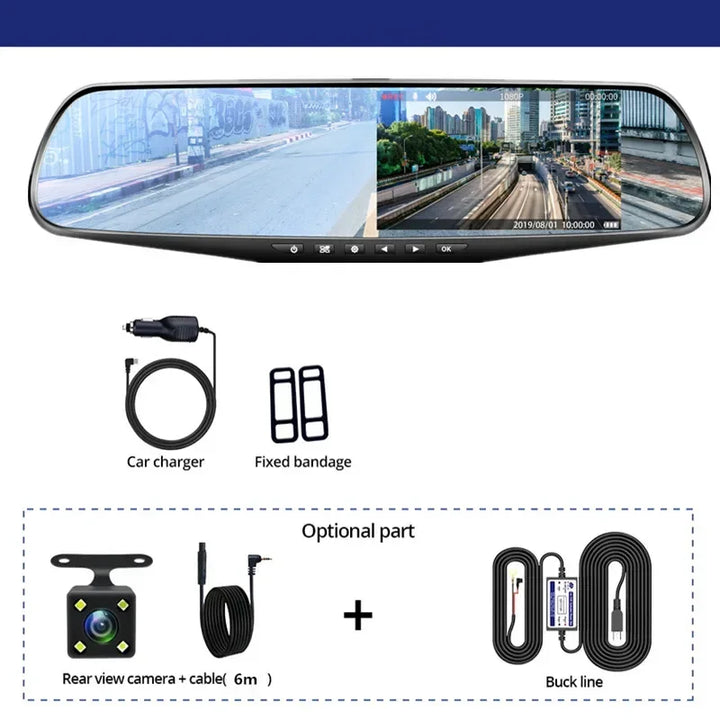 4.3 Inch Driving Recorder Car DVR Rearview Mirror Dual Lens Car Recorder 1080P IPS Front and Rear