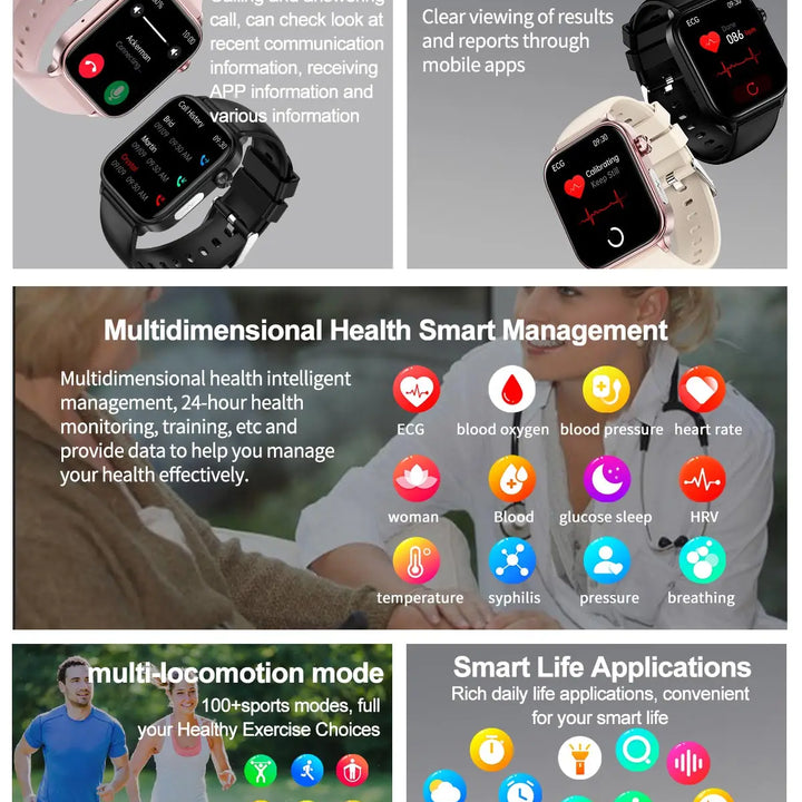 2024New AI Medical Diagnosis Blood Lipids Uric Acid Blood Glucose Smart Watch Men