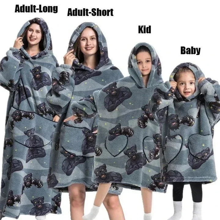 Super Long Oversized Winter Sherpa Blanket Plush Flannel Warm Family Matching Hoodie Christmas