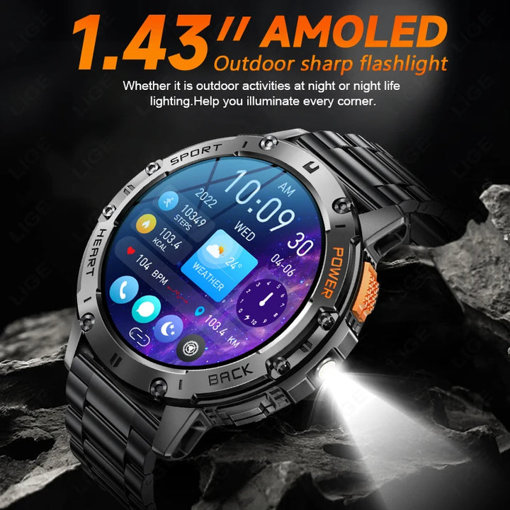 For Huawei Xiaomi New AMOLED Smart Watch Men with Flashlight Sports