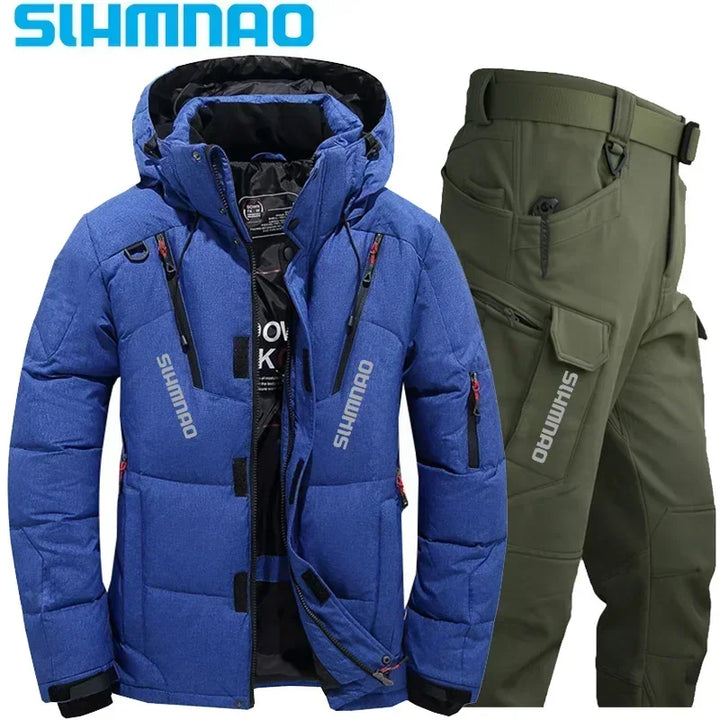 Men's Goose Down Jacket and Tactical Pants, Winter Fishing Suit, Warm, Snow Skiing