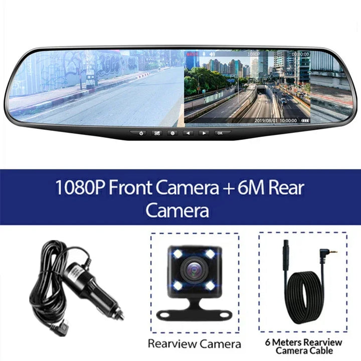 4.3 Inch Driving Recorder Car DVR Rearview Mirror Dual Lens Car Recorder 1080P IPS Front and Rear