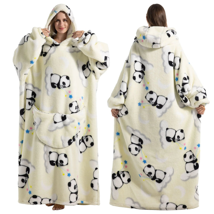 Super Long Oversized Winter Sherpa Blanket Plush Flannel Warm Family Matching Hoodie Christmas