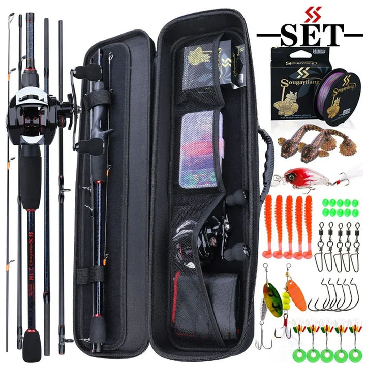 Sougayilang Fishing Rods and Reels Set Bag Portable 5 Sections Fishing Rod and 12LB