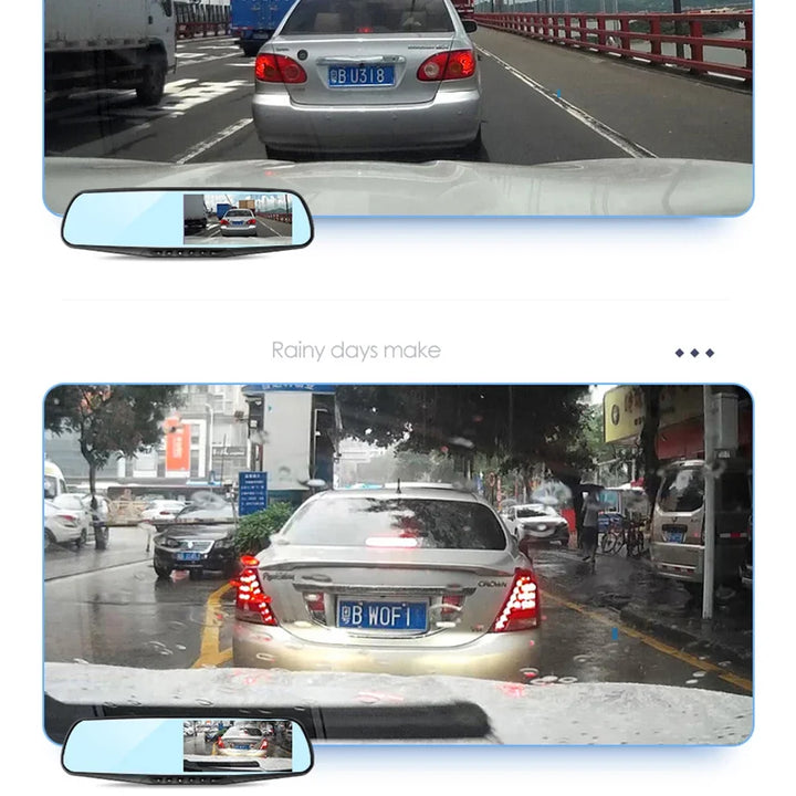 4.3 Inch Driving Recorder Car DVR Rearview Mirror Dual Lens Car Recorder 1080P IPS Front and Rear